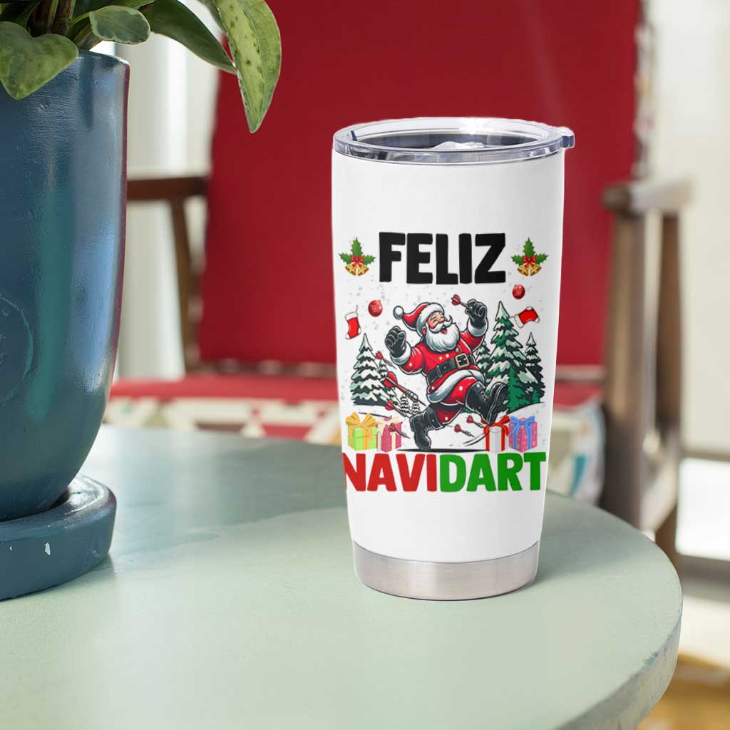 Dartist Feliz Navidart Tumbler Cup Funny Santa Running From Darts Christmas Gift - Wonder Print Shop