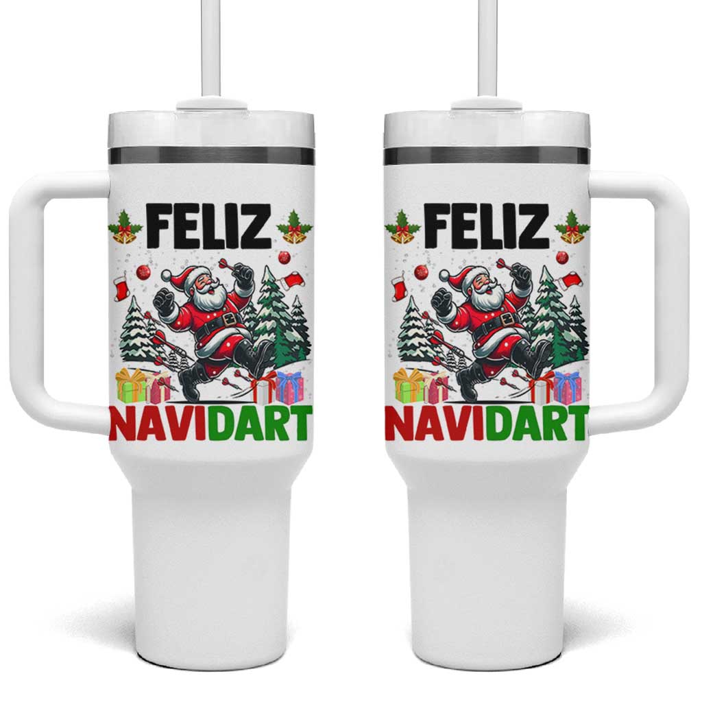 Dartist Feliz Navidart Tumbler With Handle Funny Santa Running From Darts Christmas Gift - Wonder Print Shop