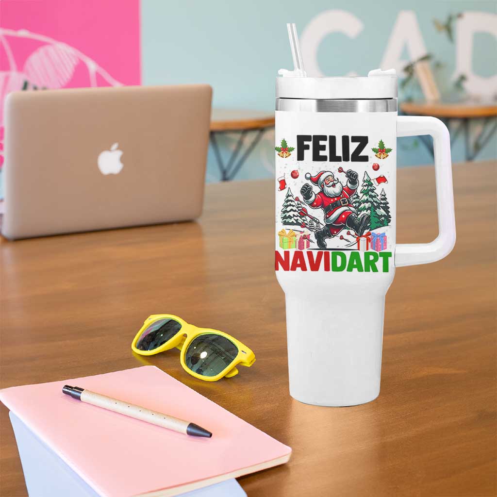 Dartist Feliz Navidart Tumbler With Handle Funny Santa Running From Darts Christmas Gift - Wonder Print Shop