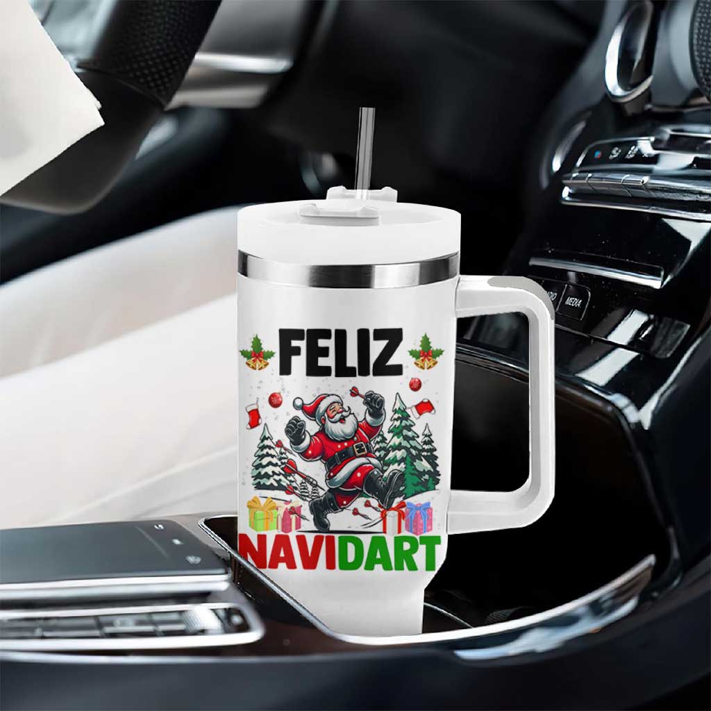 Dartist Feliz Navidart Tumbler With Handle Funny Santa Running From Darts Christmas Gift - Wonder Print Shop