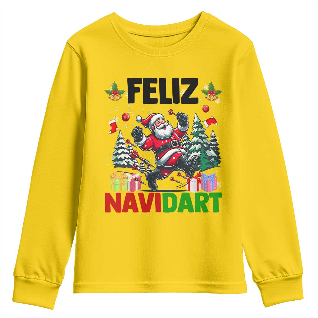 Dartist Feliz Navidart Youth Sweatshirt Funny Santa Running From Darts Christmas Gift - Wonder Print Shop