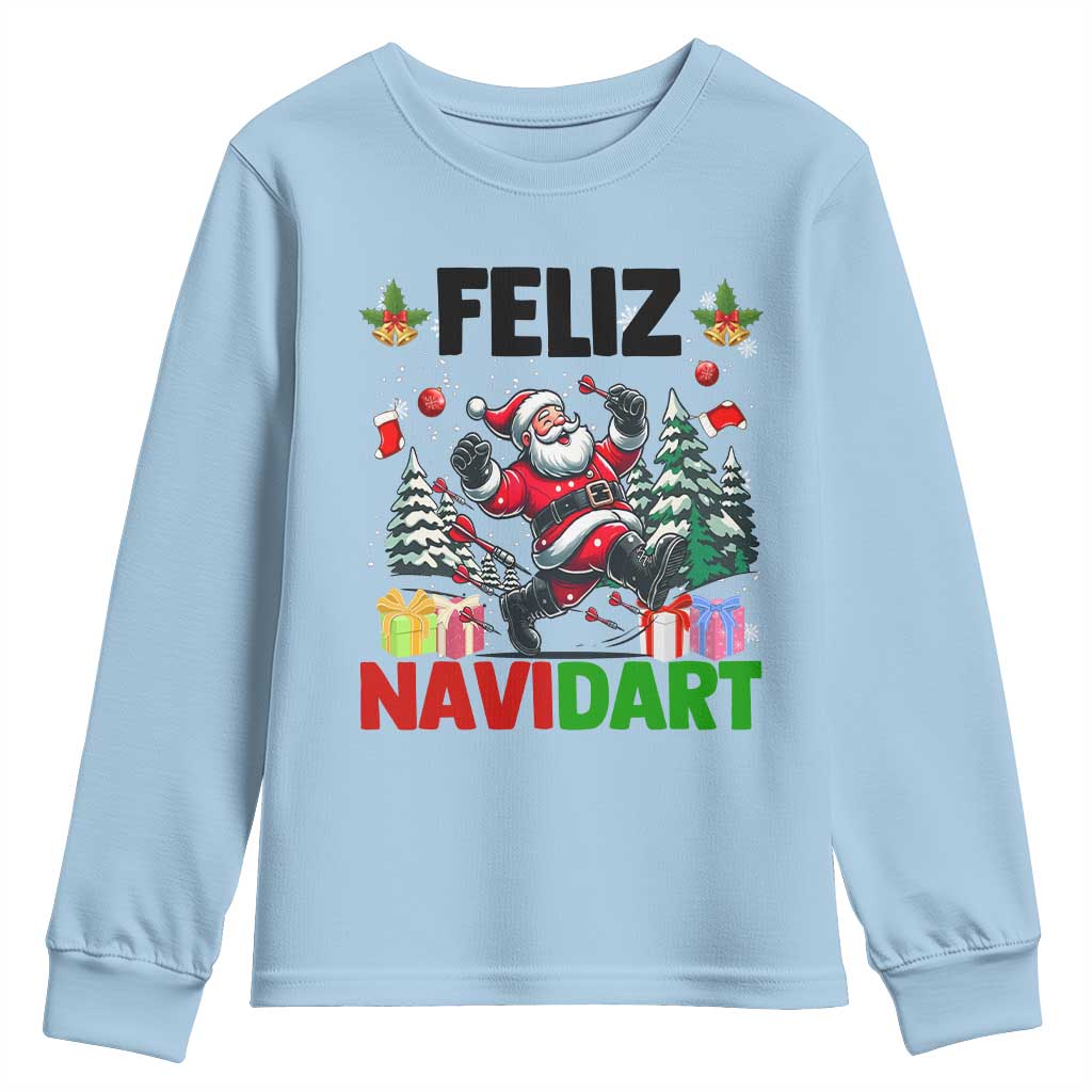 Dartist Feliz Navidart Youth Sweatshirt Funny Santa Running From Darts Christmas Gift - Wonder Print Shop