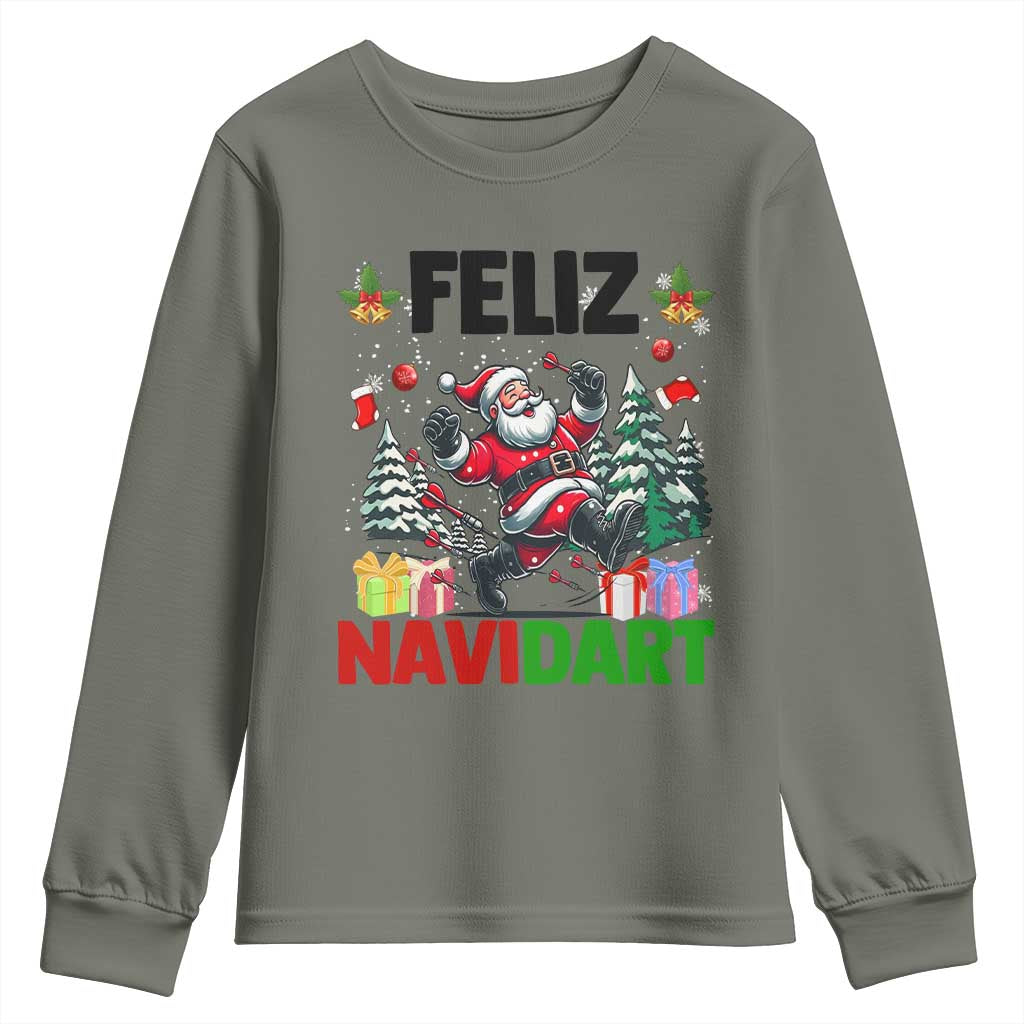 Dartist Feliz Navidart Youth Sweatshirt Funny Santa Running From Darts Christmas Gift - Wonder Print Shop