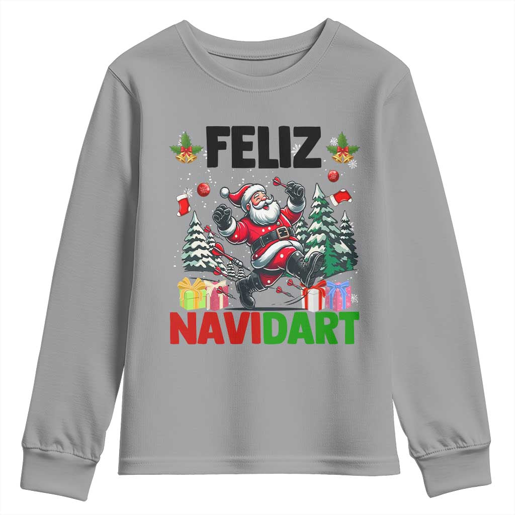 Dartist Feliz Navidart Youth Sweatshirt Funny Santa Running From Darts Christmas Gift - Wonder Print Shop