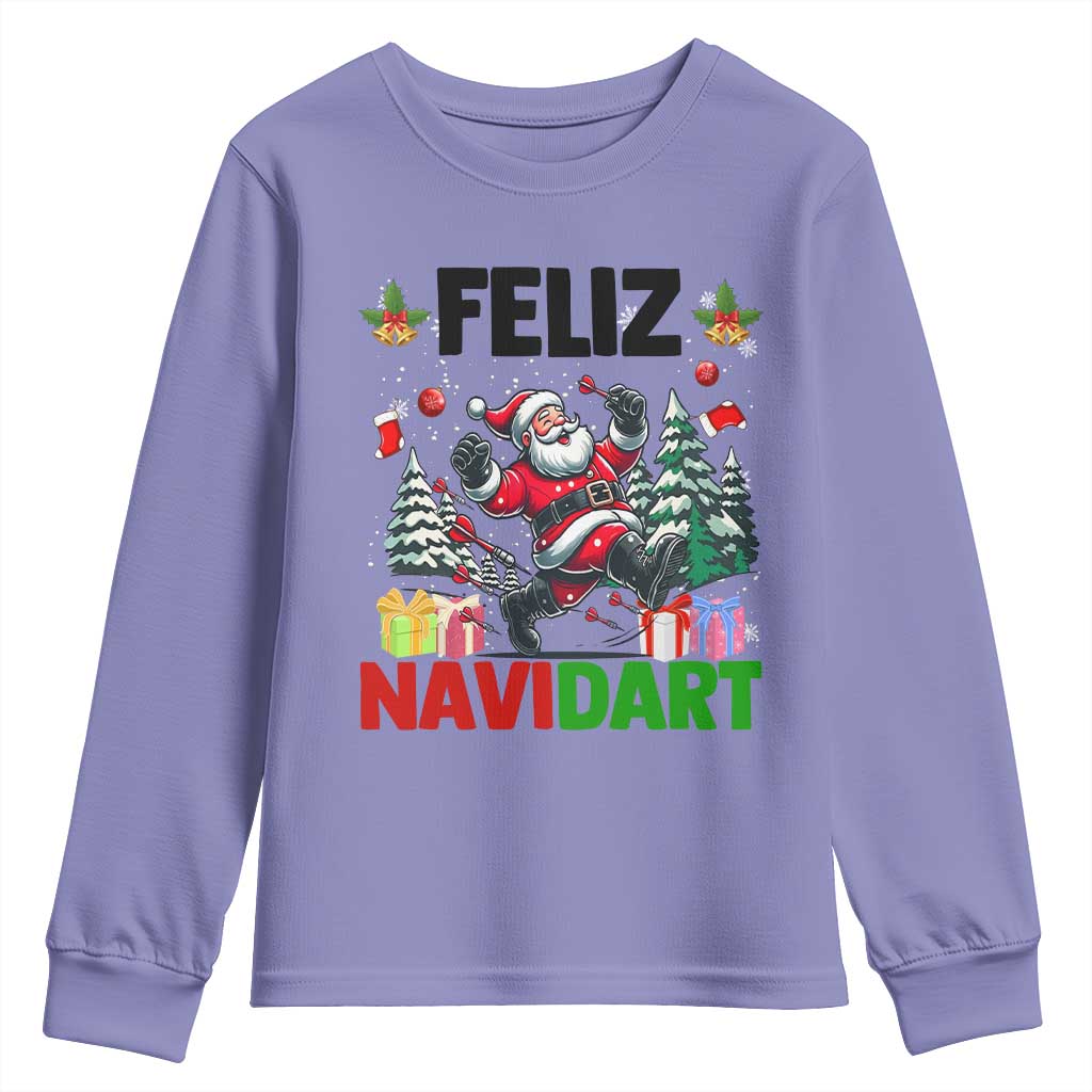 Dartist Feliz Navidart Youth Sweatshirt Funny Santa Running From Darts Christmas Gift - Wonder Print Shop