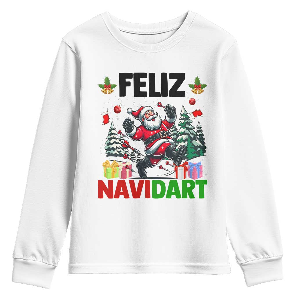 Dartist Feliz Navidart Youth Sweatshirt Funny Santa Running From Darts Christmas Gift - Wonder Print Shop