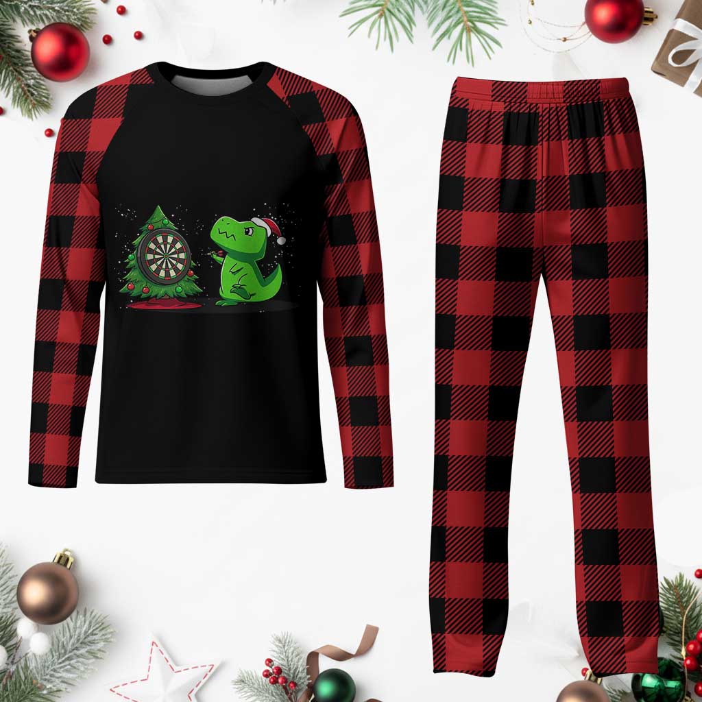 Christmas Dinosaur Dart Player Plaid Pajama Set Funny Dino Lover - Wonder Print Shop