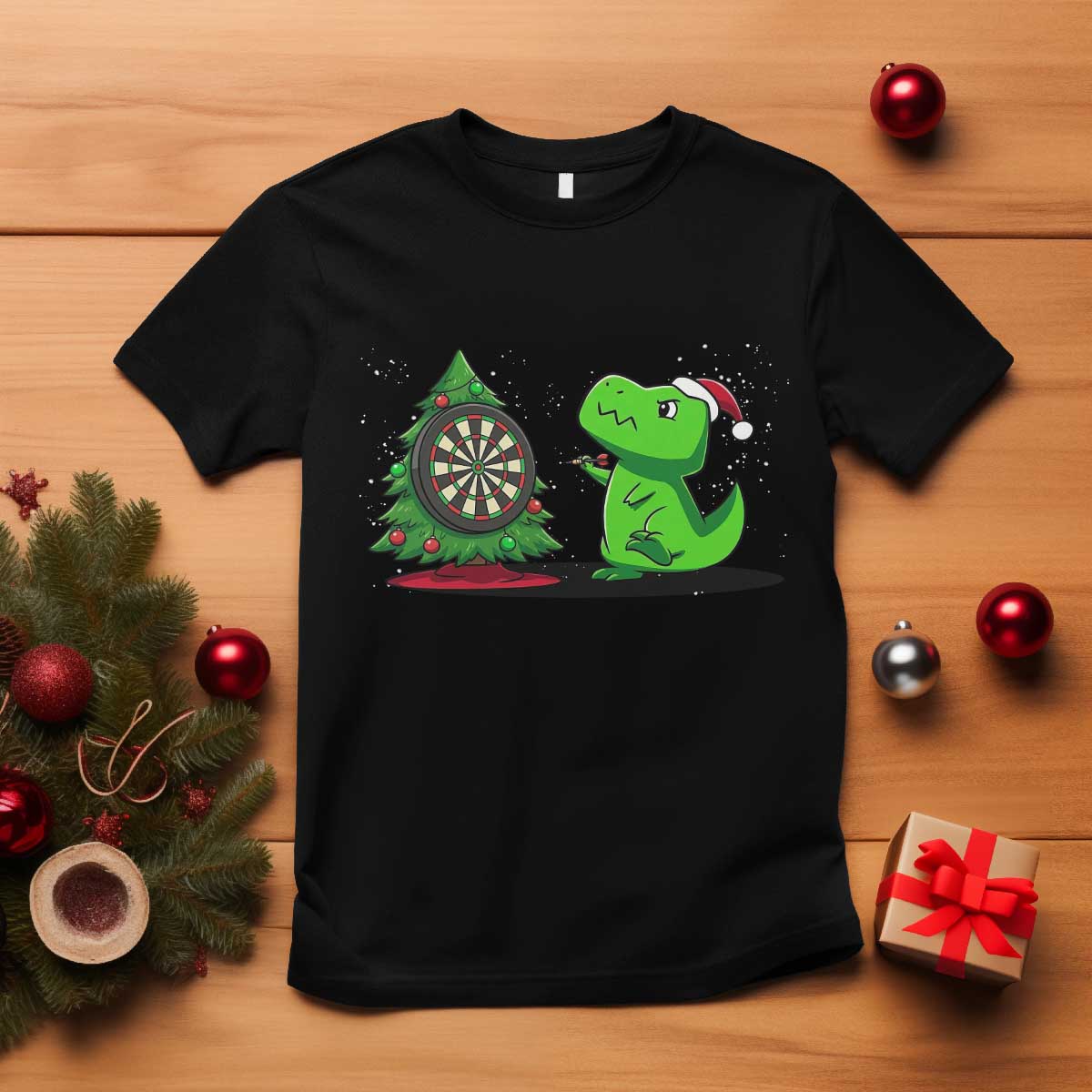 Christmas Dinosaur Dart Player T Shirt Funny Dino Lover - Wonder Print Shop