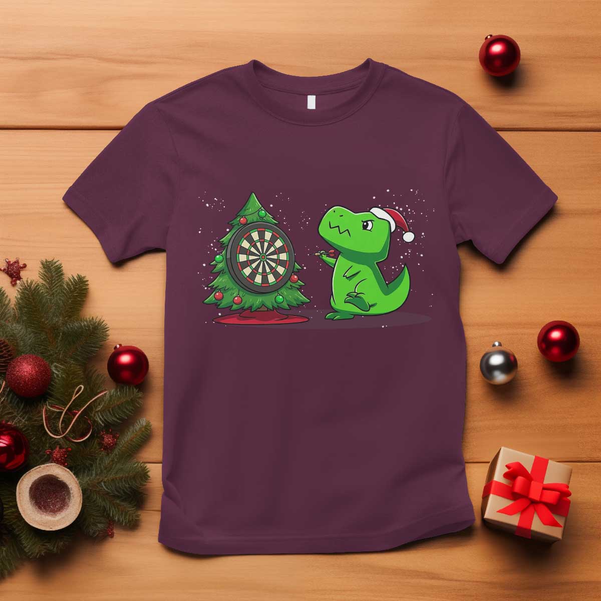 Christmas Dinosaur Dart Player T Shirt Funny Dino Lover - Wonder Print Shop