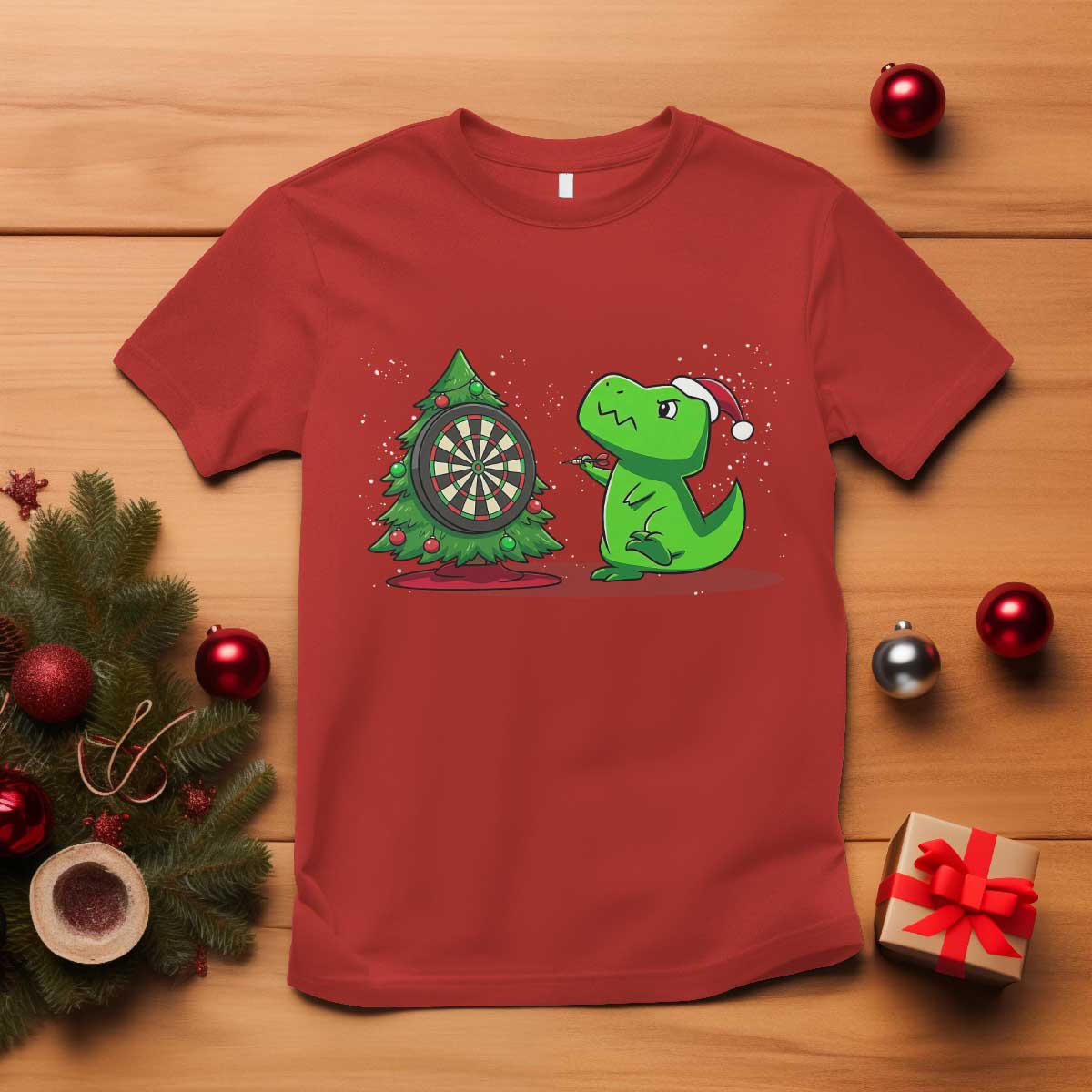 Christmas Dinosaur Dart Player T Shirt Funny Dino Lover - Wonder Print Shop