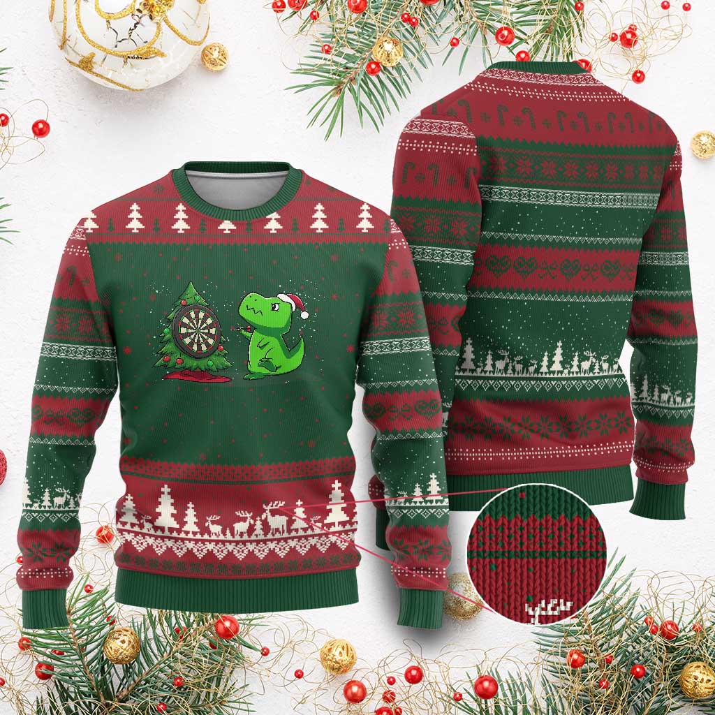 Christmas Dinosaur Dart Player Ugly Christmas Sweater Funny Dino Lover - Wonder Print Shop