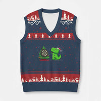 Christmas Dinosaur Dart Player V-Neck Knit Sweater Vest Funny Dino Lover - Wonder Print Shop