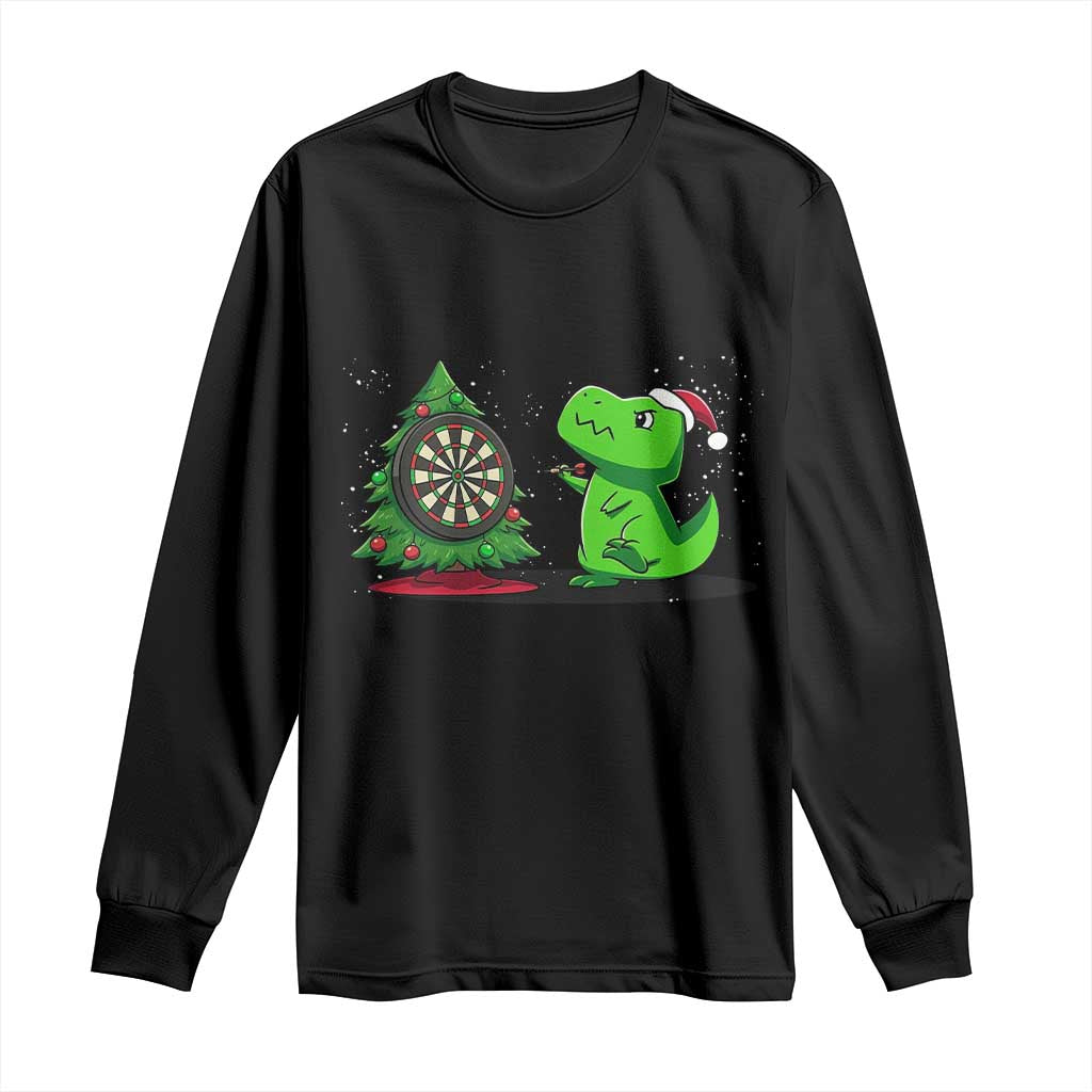 Christmas Dinosaur Dart Player Long Sleeve Shirt Funny Dino Lover - Wonder Print Shop