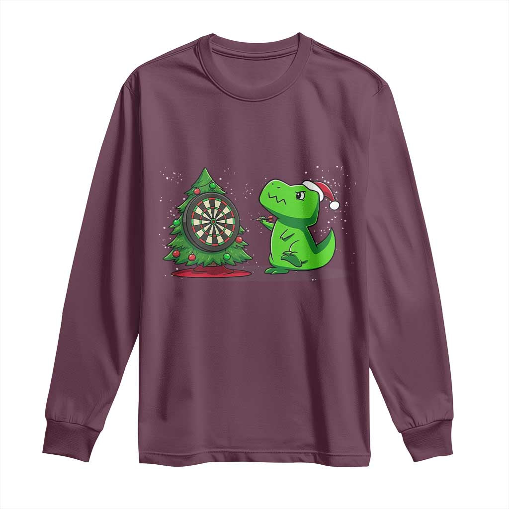 Christmas Dinosaur Dart Player Long Sleeve Shirt Funny Dino Lover - Wonder Print Shop
