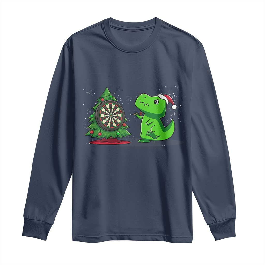 Christmas Dinosaur Dart Player Long Sleeve Shirt Funny Dino Lover - Wonder Print Shop