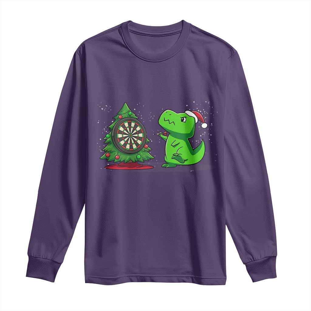 Christmas Dinosaur Dart Player Long Sleeve Shirt Funny Dino Lover - Wonder Print Shop