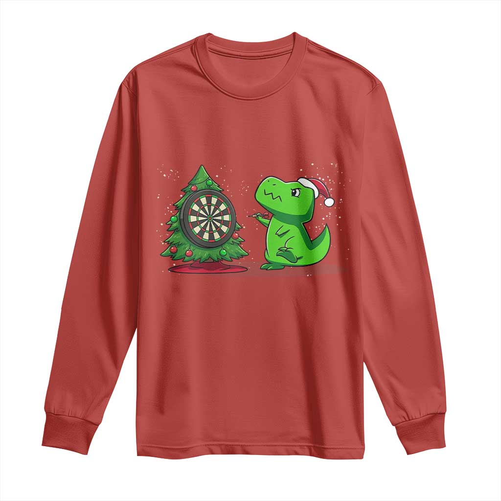 Christmas Dinosaur Dart Player Long Sleeve Shirt Funny Dino Lover - Wonder Print Shop