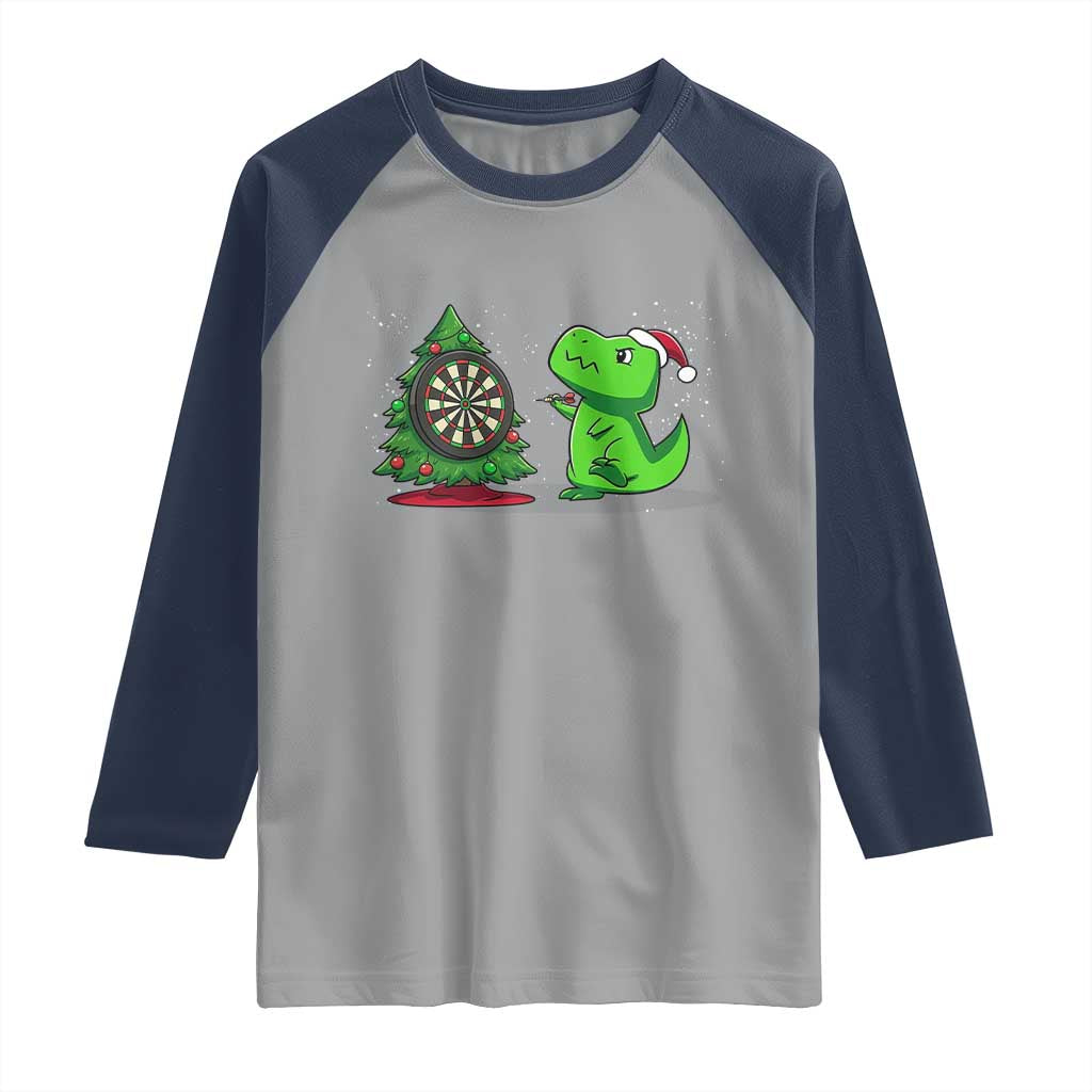 Christmas Dinosaur Dart Player Raglan Shirt Funny Dino Lover - Wonder Print Shop