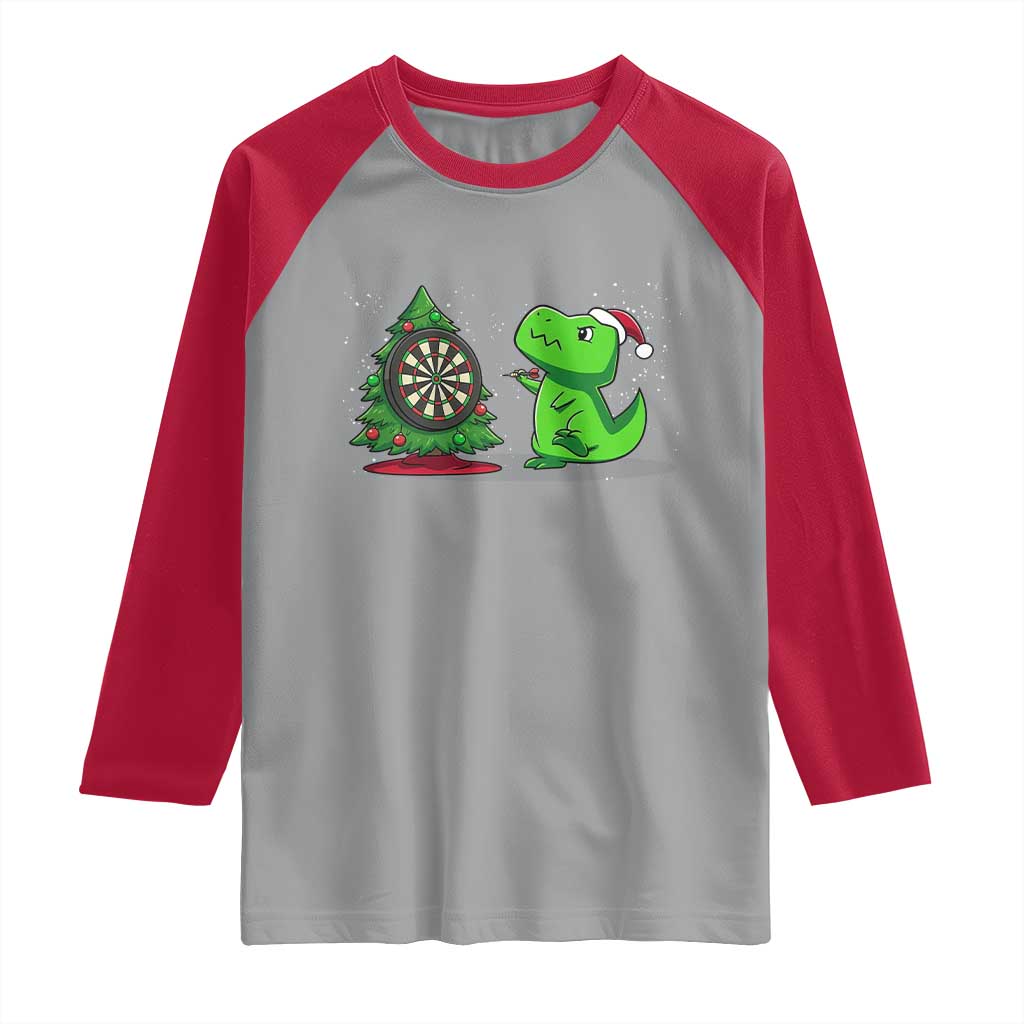 Christmas Dinosaur Dart Player Raglan Shirt Funny Dino Lover - Wonder Print Shop