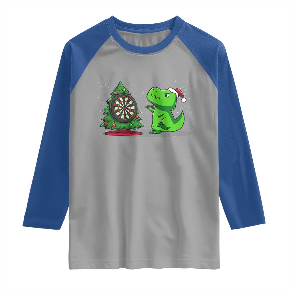 Christmas Dinosaur Dart Player Raglan Shirt Funny Dino Lover - Wonder Print Shop