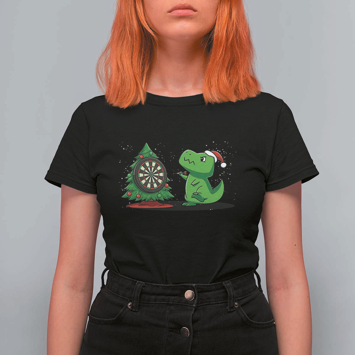 Christmas Dinosaur Dart Player T Shirt For Women Funny Dino Lover - Wonder Print Shop