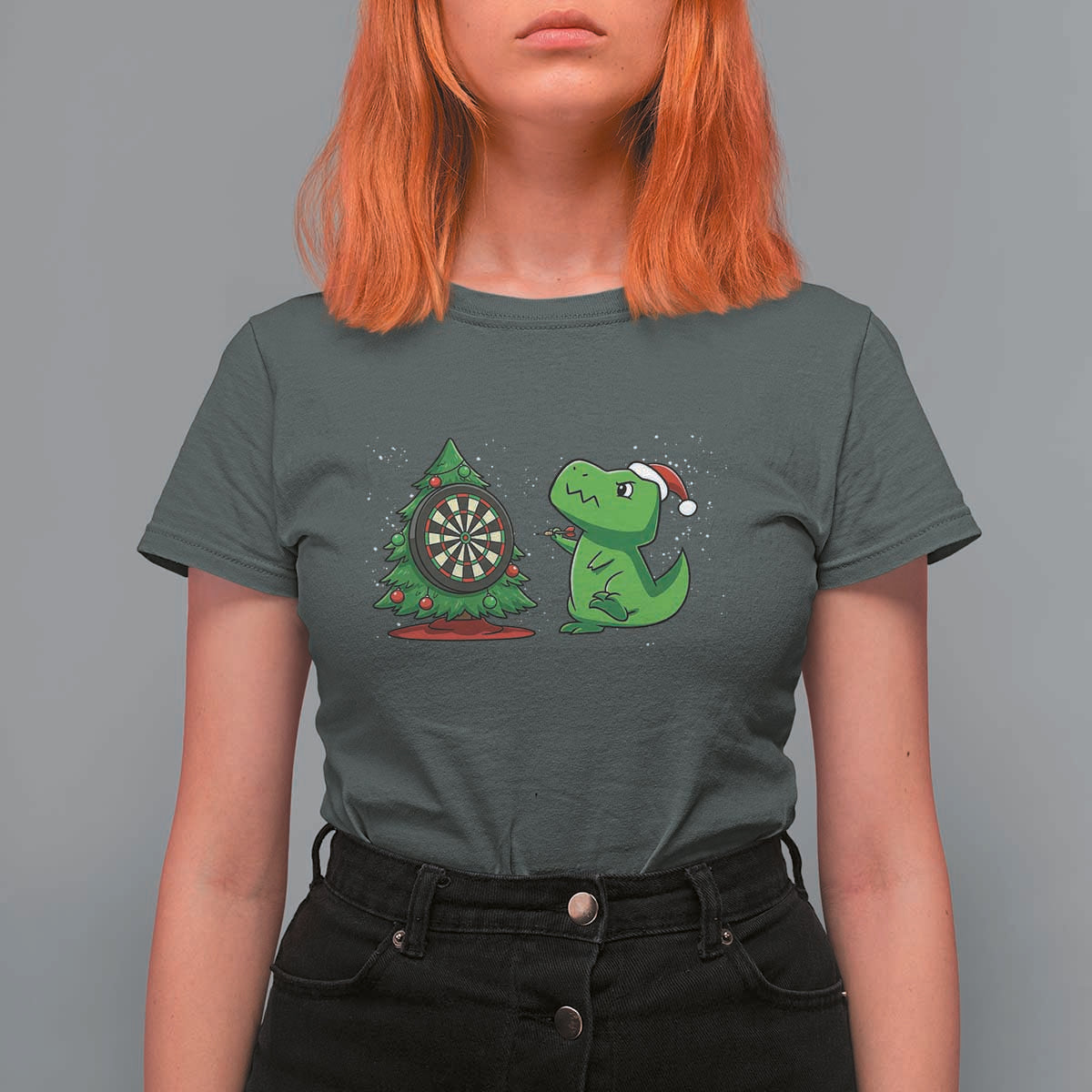 Christmas Dinosaur Dart Player T Shirt For Women Funny Dino Lover - Wonder Print Shop