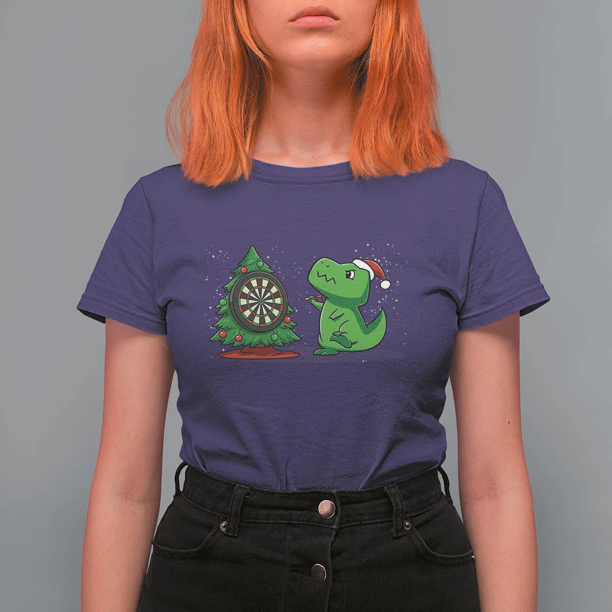 Christmas Dinosaur Dart Player T Shirt For Women Funny Dino Lover - Wonder Print Shop