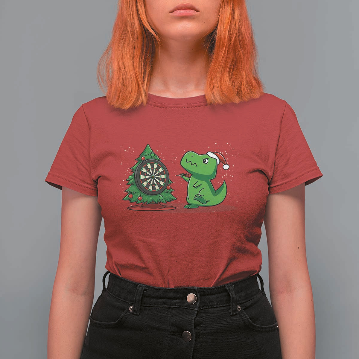 Christmas Dinosaur Dart Player T Shirt For Women Funny Dino Lover - Wonder Print Shop