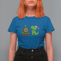 Christmas Dinosaur Dart Player T Shirt For Women Funny Dino Lover - Wonder Print Shop