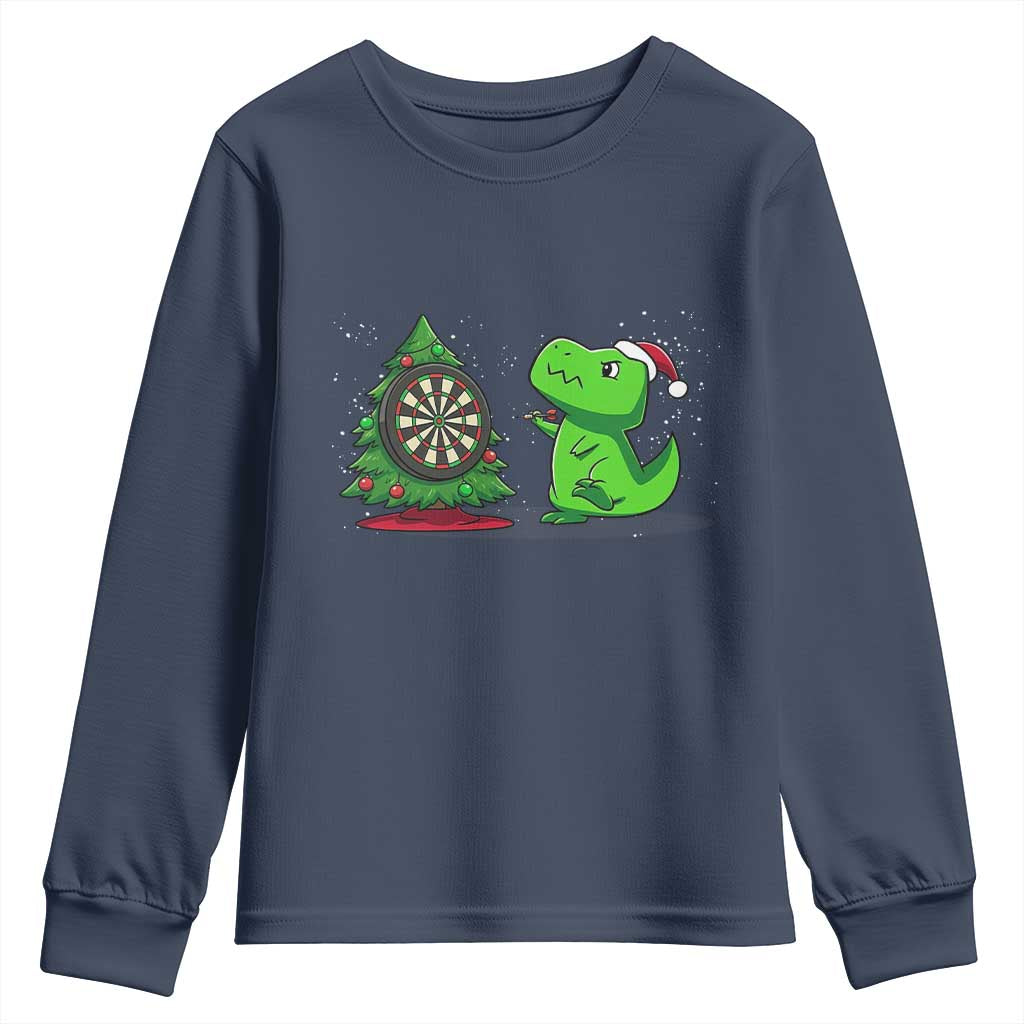 Christmas Dinosaur Dart Player Youth Sweatshirt Funny Dino Lover - Wonder Print Shop