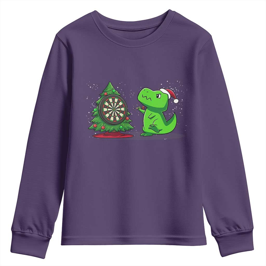 Christmas Dinosaur Dart Player Youth Sweatshirt Funny Dino Lover - Wonder Print Shop