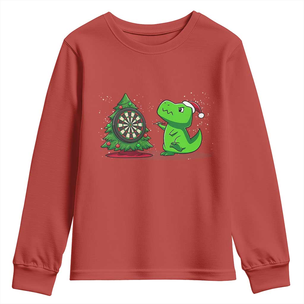 Christmas Dinosaur Dart Player Youth Sweatshirt Funny Dino Lover - Wonder Print Shop