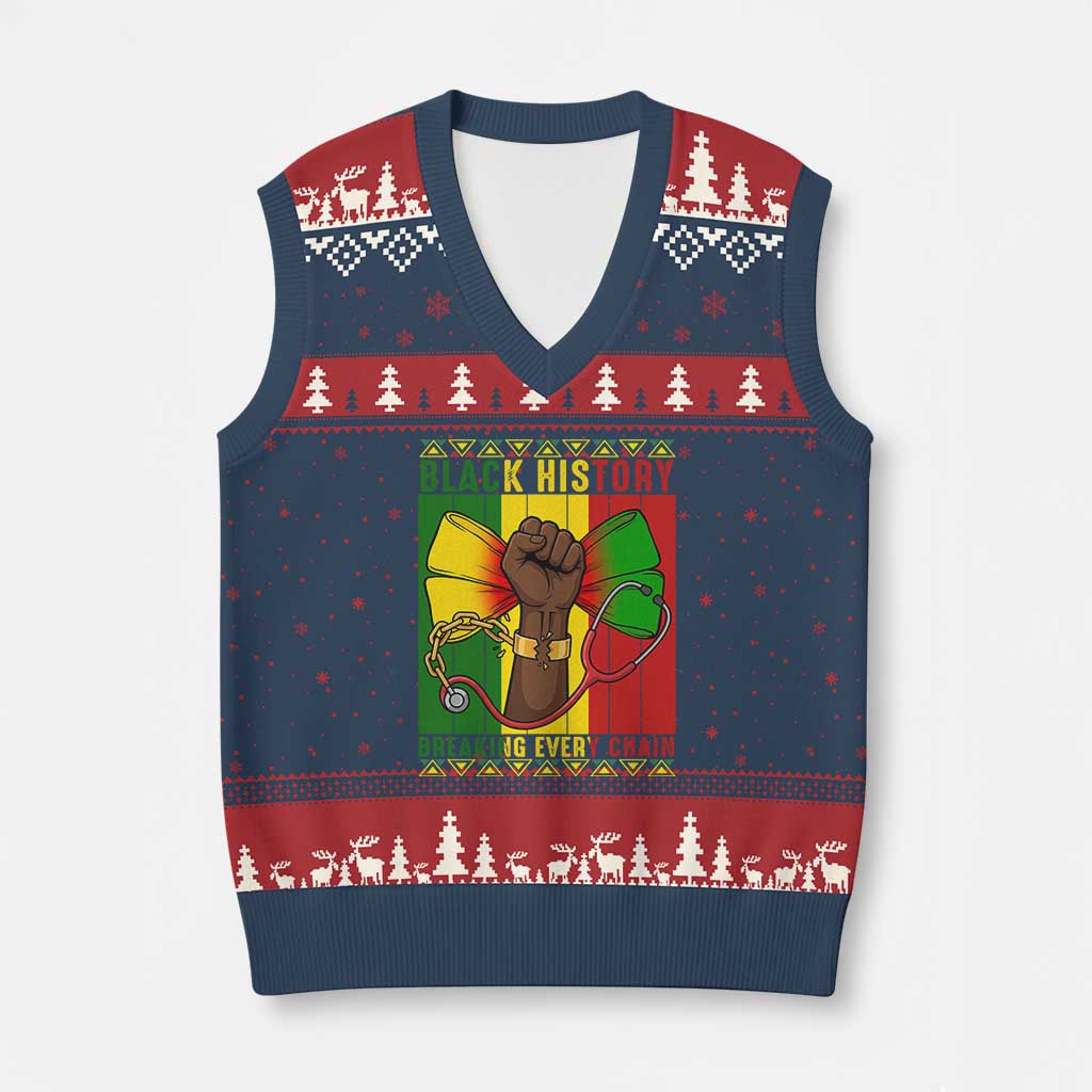 Breaking Every Chain V-Neck Knit Sweater Vest Black History Medical Professional Gift - Wonder Print Shop
