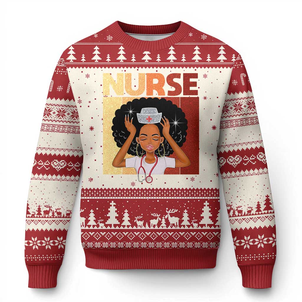 Strong Black Nurse Ugly Christmas Sweater Black History Medical Professional Gift - Wonder Print Shop