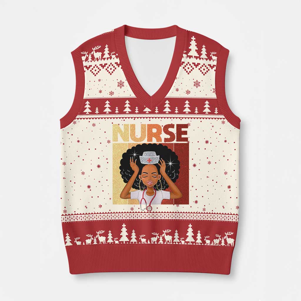 Strong Black Nurse V-Neck Knit Sweater Vest Black History Medical Professional Gift - Wonder Print Shop
