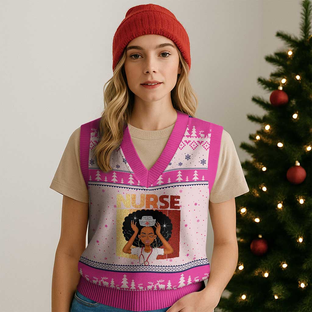 Strong Black Nurse V-Neck Knit Sweater Vest Black History Medical Professional Gift - Wonder Print Shop