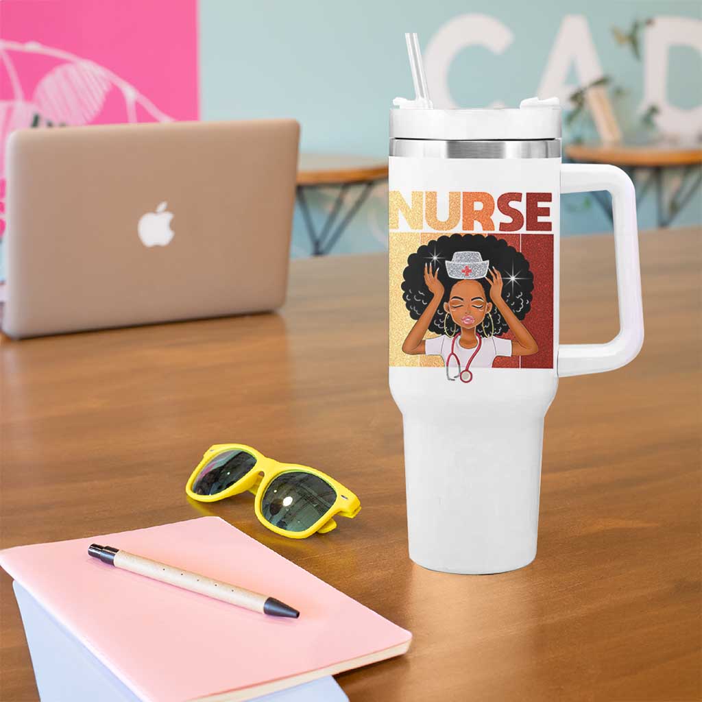Strong Black Nurse Tumbler With Handle Black History Medical Professional Gift - Wonder Print Shop