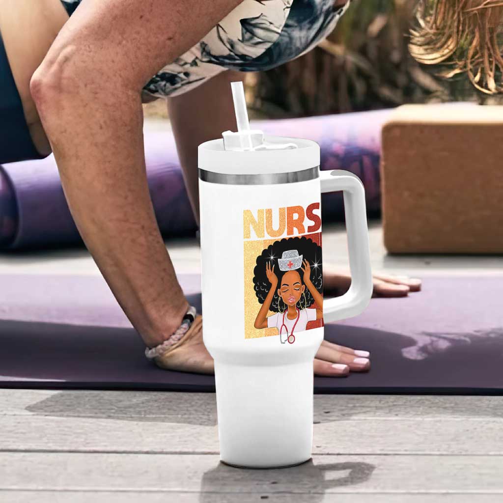 Strong Black Nurse Tumbler With Handle Black History Medical Professional Gift - Wonder Print Shop