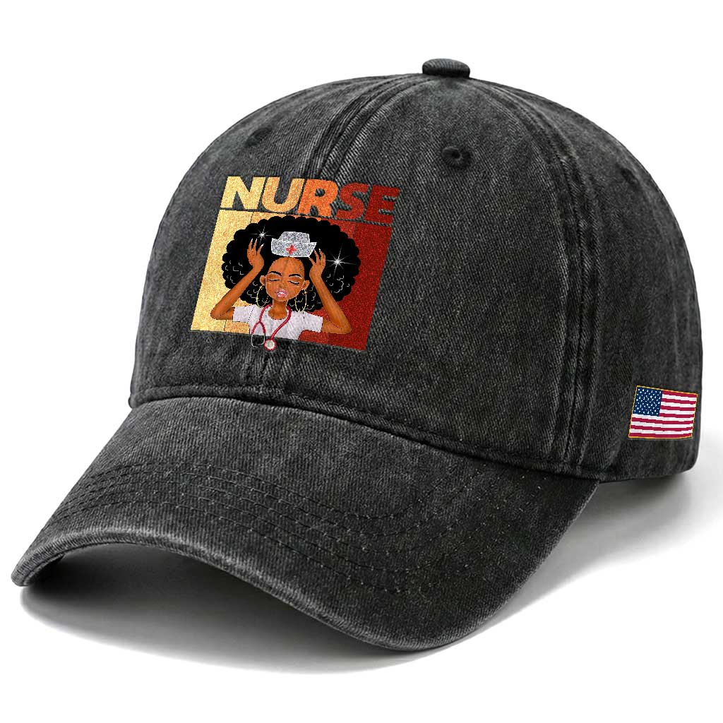 Strong Black Nurse Washed Cotton Baseball Cap Black History Medical Professional Gift