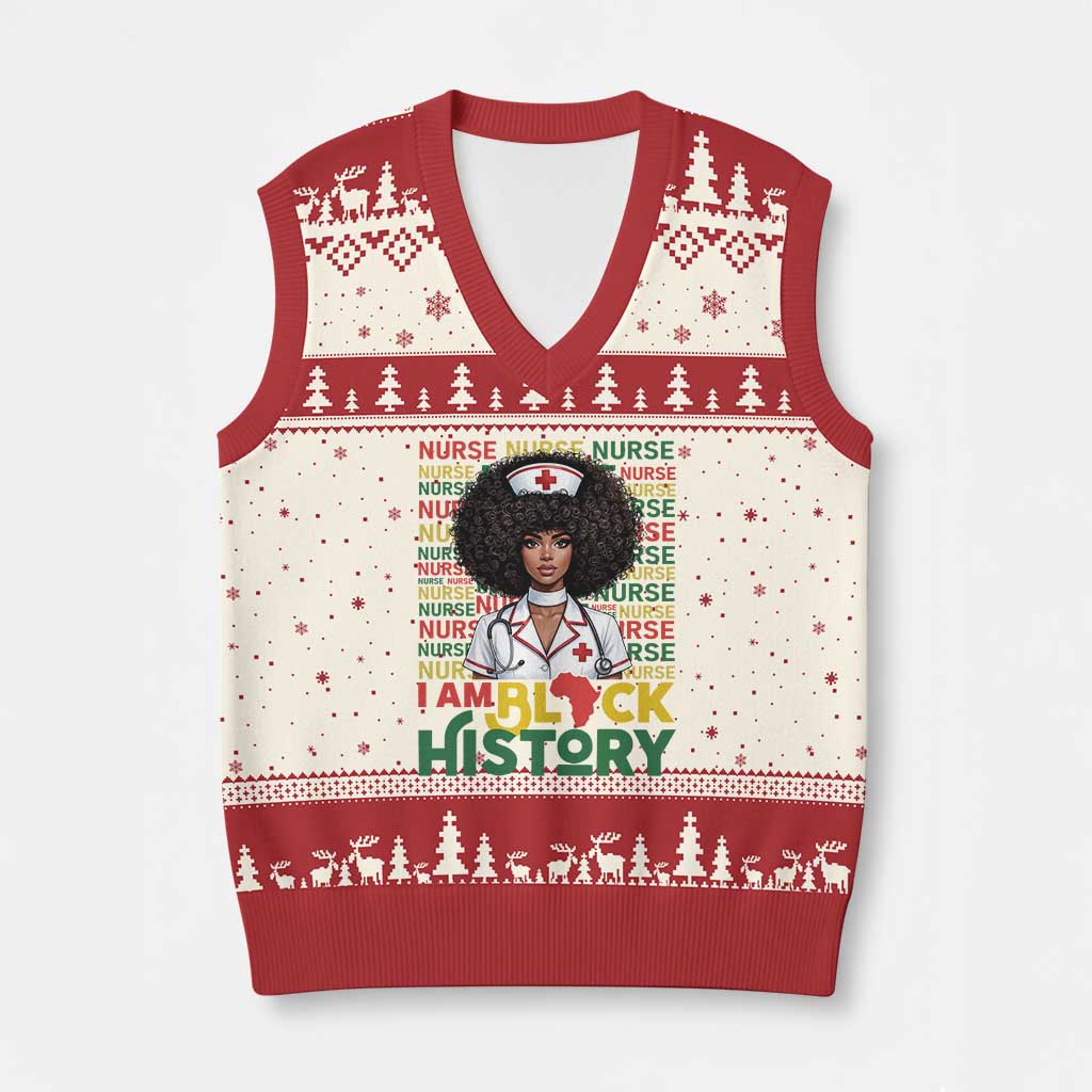 I Am Black History V-Neck Knit Sweater Vest Black History Month Nurse Gift - Wonder Print Shop