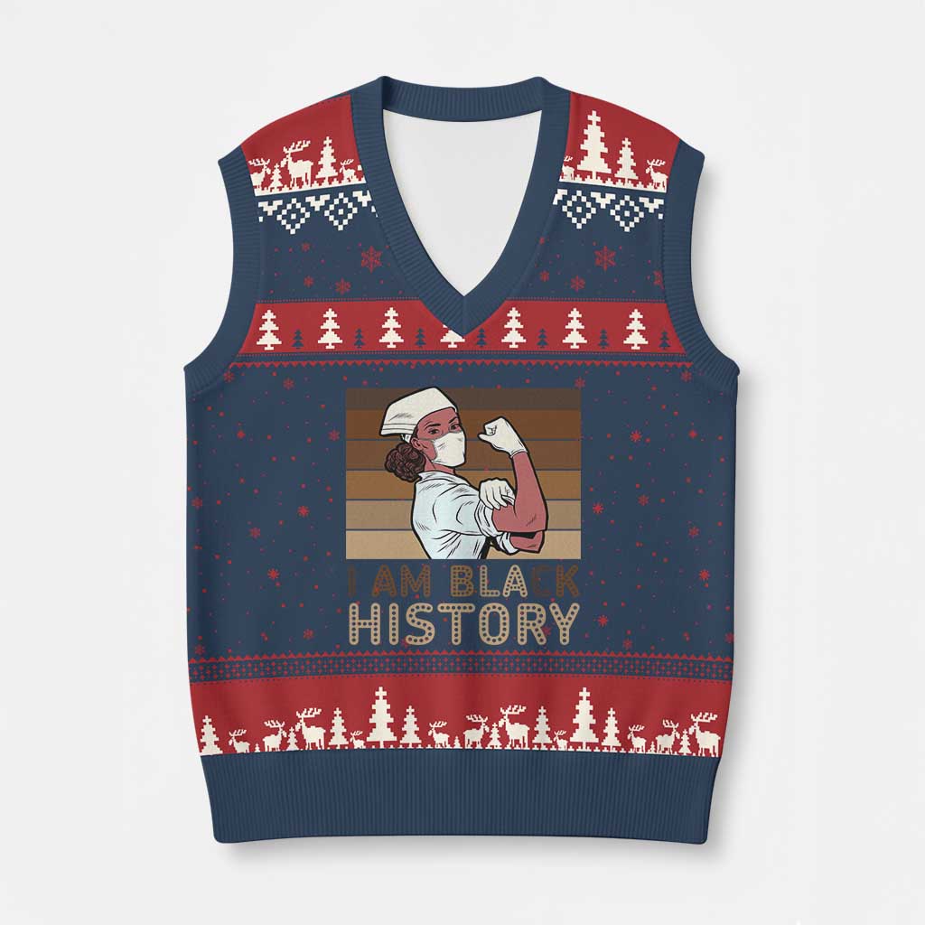 Proud Black Nurse V-Neck Knit Sweater Vest I Am Black History - Wonder Print Shop