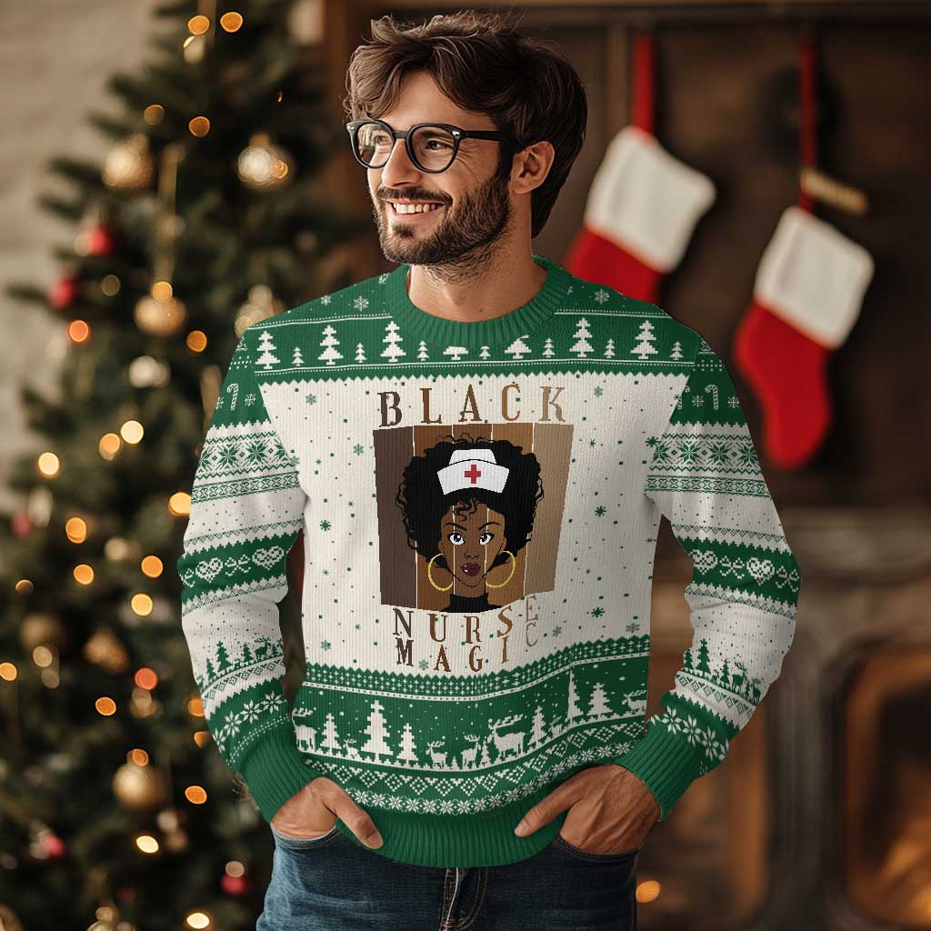 Black Nurse Magic Ugly Christmas Sweater Black History Month Nurse Gift - Wonder Print Shop