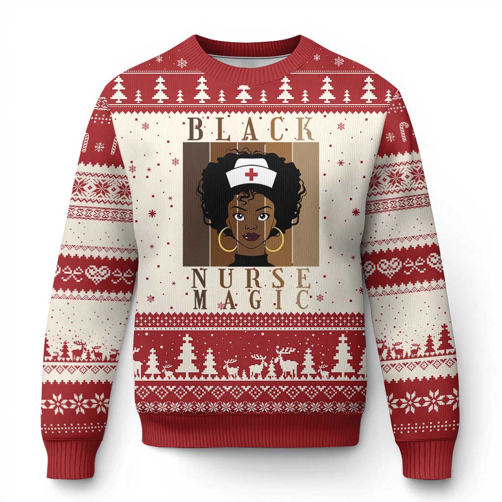 Black Nurse Magic Ugly Christmas Sweater Black History Month Nurse Gift - Wonder Print Shop