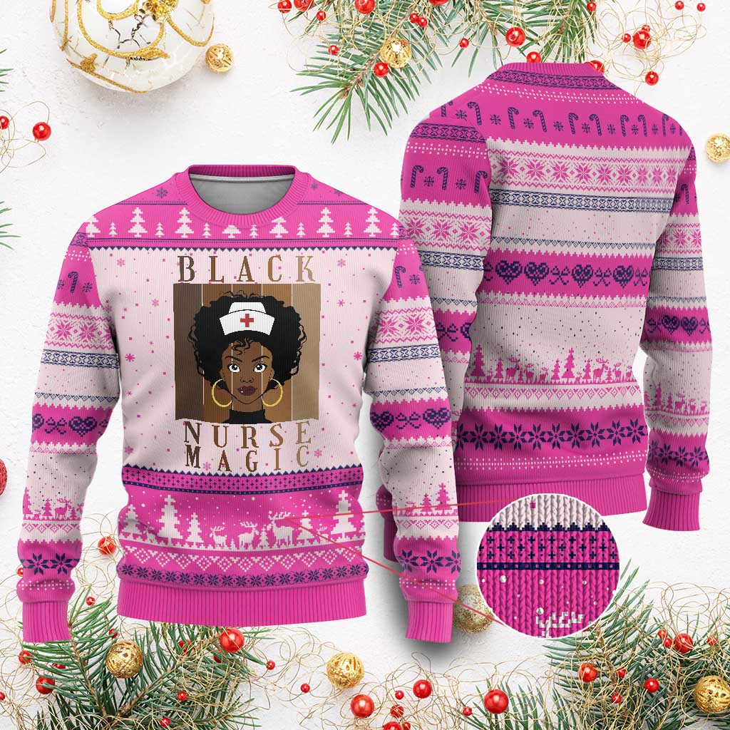 Black Nurse Magic Ugly Christmas Sweater Black History Month Nurse Gift - Wonder Print Shop