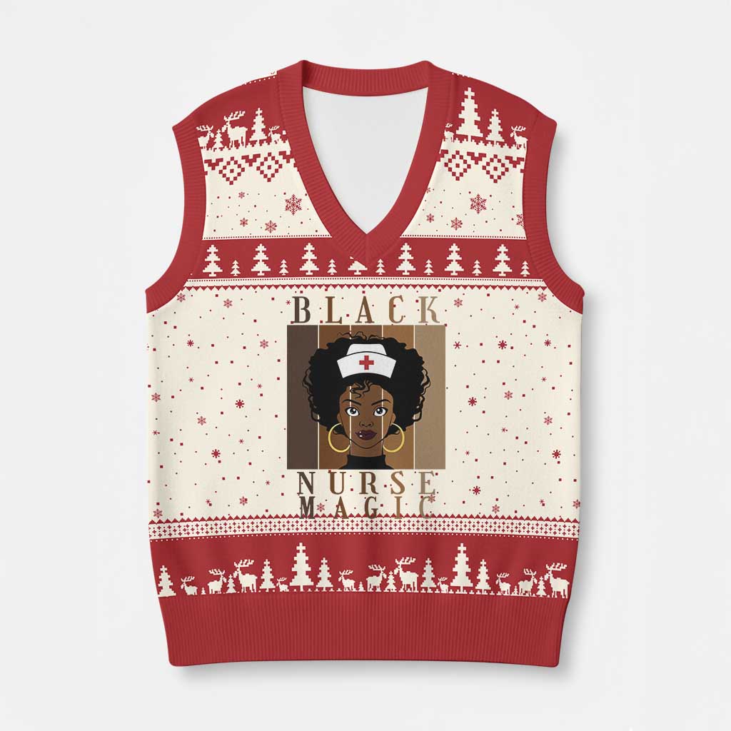 Black Nurse Magic V-Neck Knit Sweater Vest Black History Month Nurse Gift - Wonder Print Shop