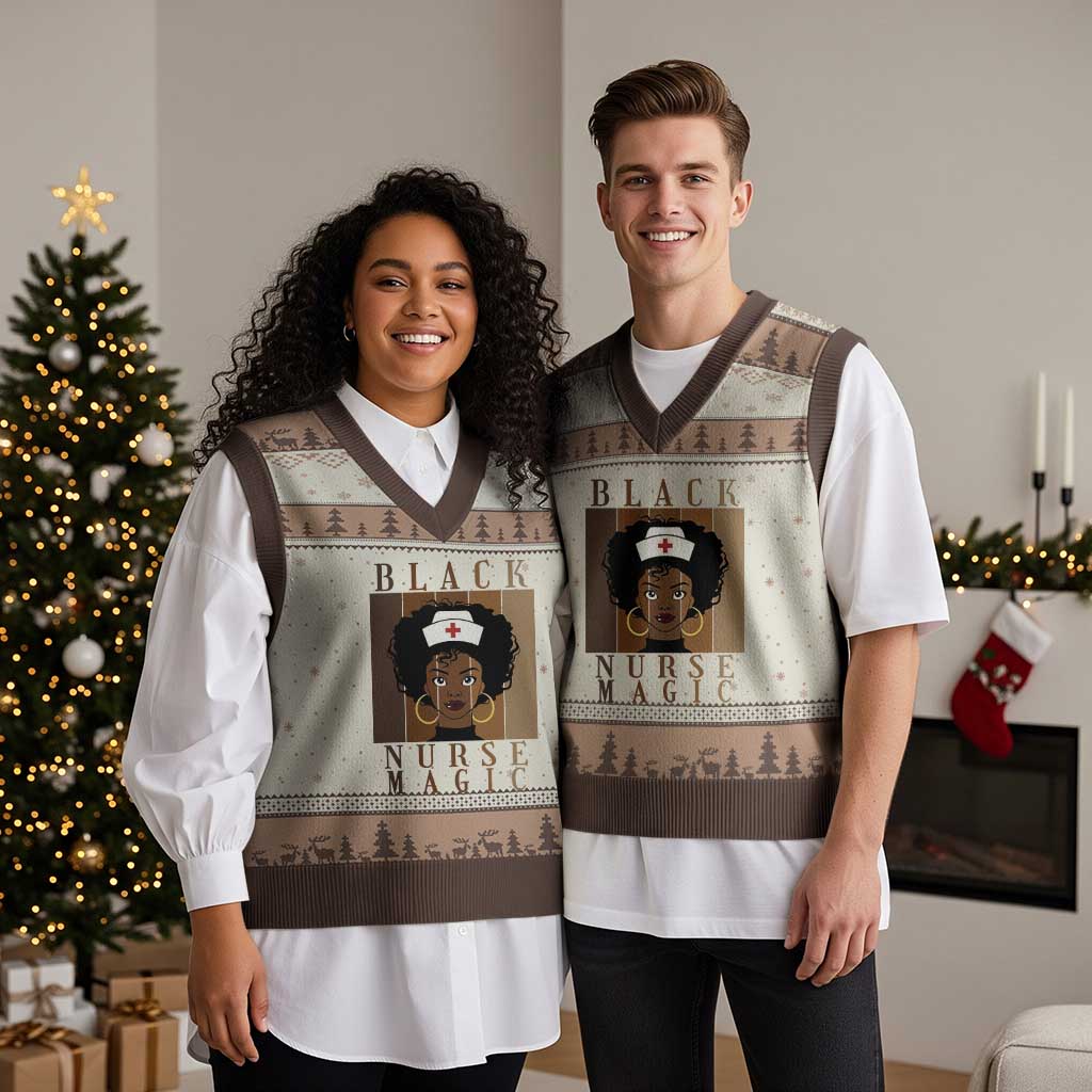 Black Nurse Magic V-Neck Knit Sweater Vest Black History Month Nurse Gift - Wonder Print Shop