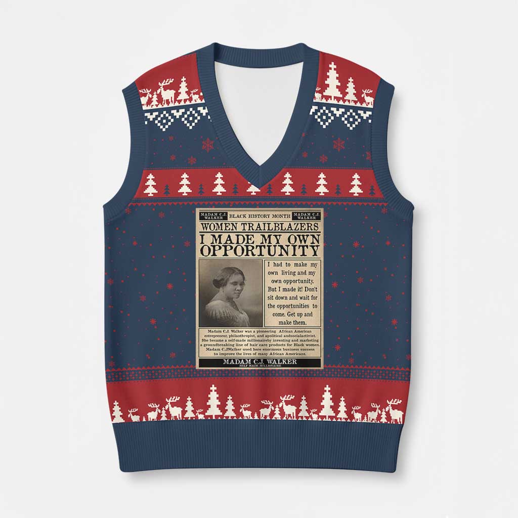 Madam C.J. Walker V-Neck Knit Sweater Vest I Made My Own Opportunity - Wonder Print Shop