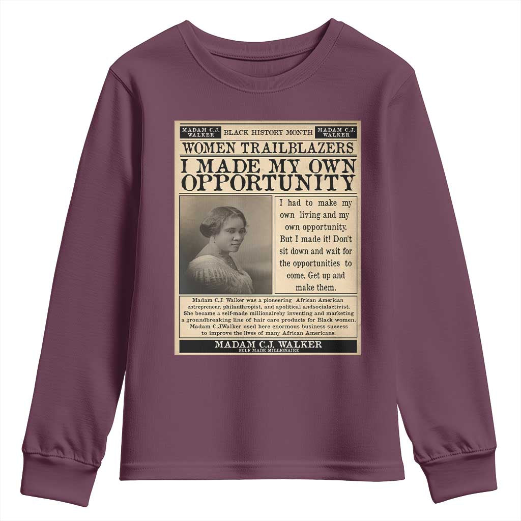 Madam C.J. Walker Youth Sweatshirt I Made My Own Opportunity - Wonder Print Shop