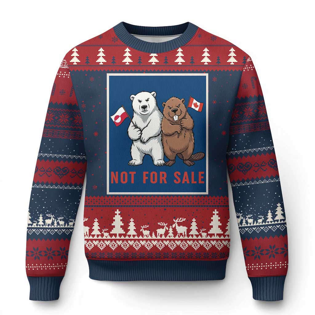 Funny Polar Bear And Beaver Political Protest Ugly Christmas Sweater Not For Sale