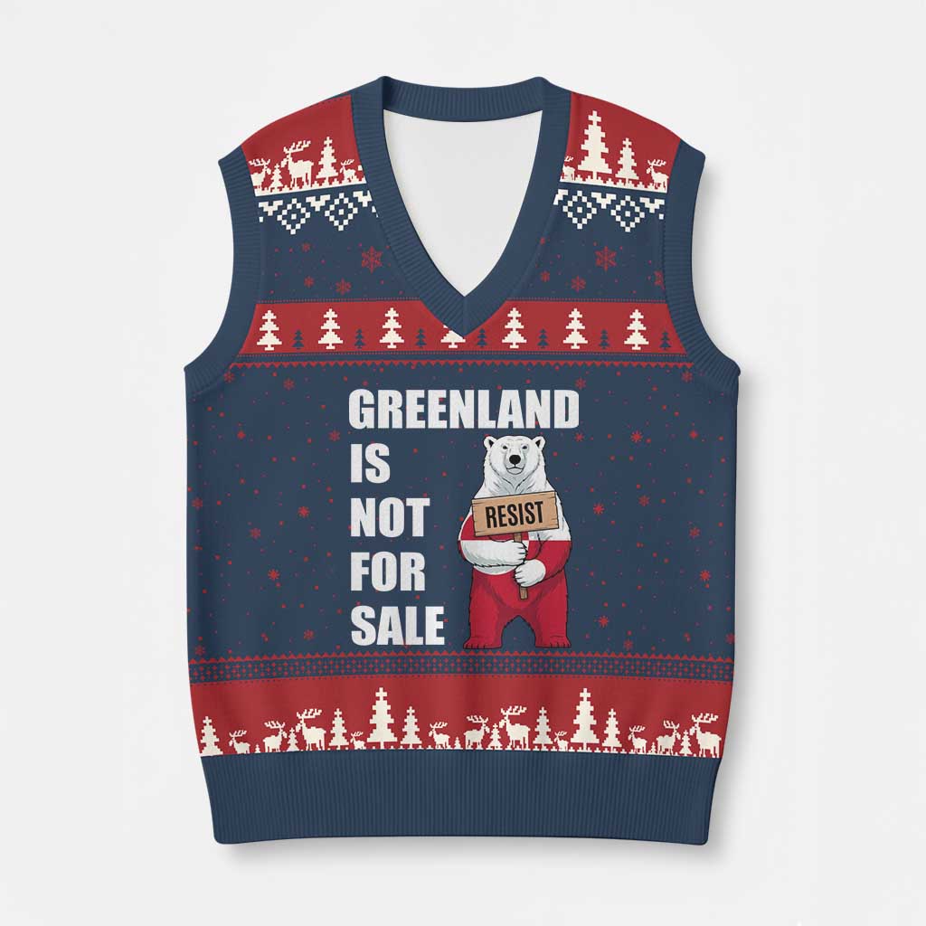 Greenland Not For Sale V-Neck Knit Sweater Vest Anti Authoritarian Political Gag Gift